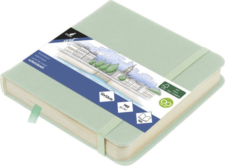 Kangaro schetsboek 12x12cm mint PU hardcover met elastiek en lint K-861204