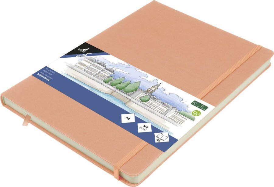 Kangaro schetsboek A4 oudroze PU hardcover met elastiek en lint K-861242