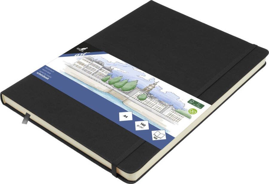Kangaro schetsboek A4 zwart PU hardcover met elastiek en lint K-861240