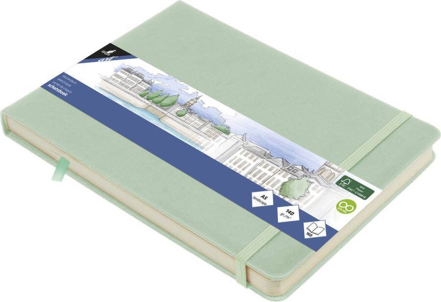 Kangaro schetsboek A5 landscape mint PU hardcover met elastiek en lint K-861234