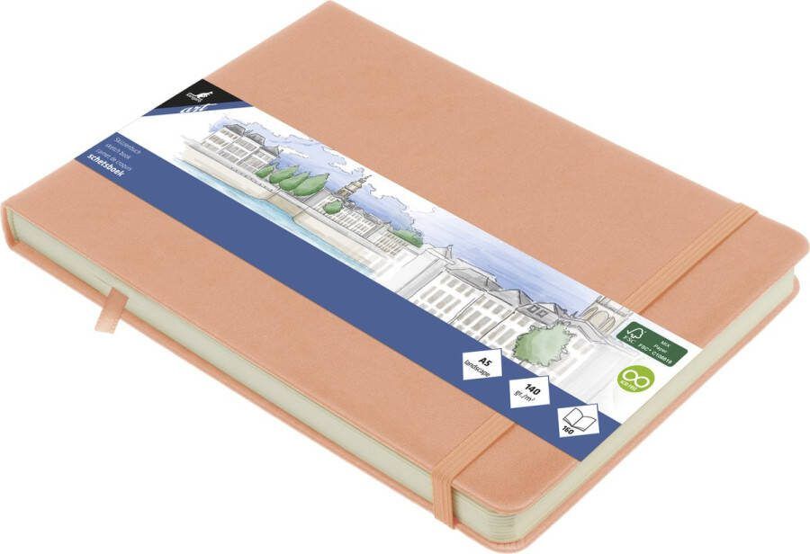 Kangaro schetsboek A5 landscape oudroze PU hardcover met elastiek en lint K-861232