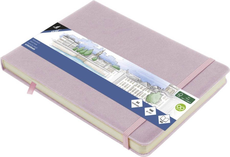 Kangaro schetsboek A5 landscape violetl PU hardcover met elastiek en lint K-861233