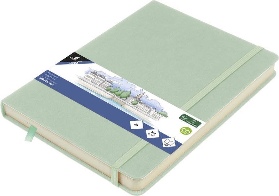 Kangaro schetsboek A5 mint PU hardcover met elastiek en lint K-861224