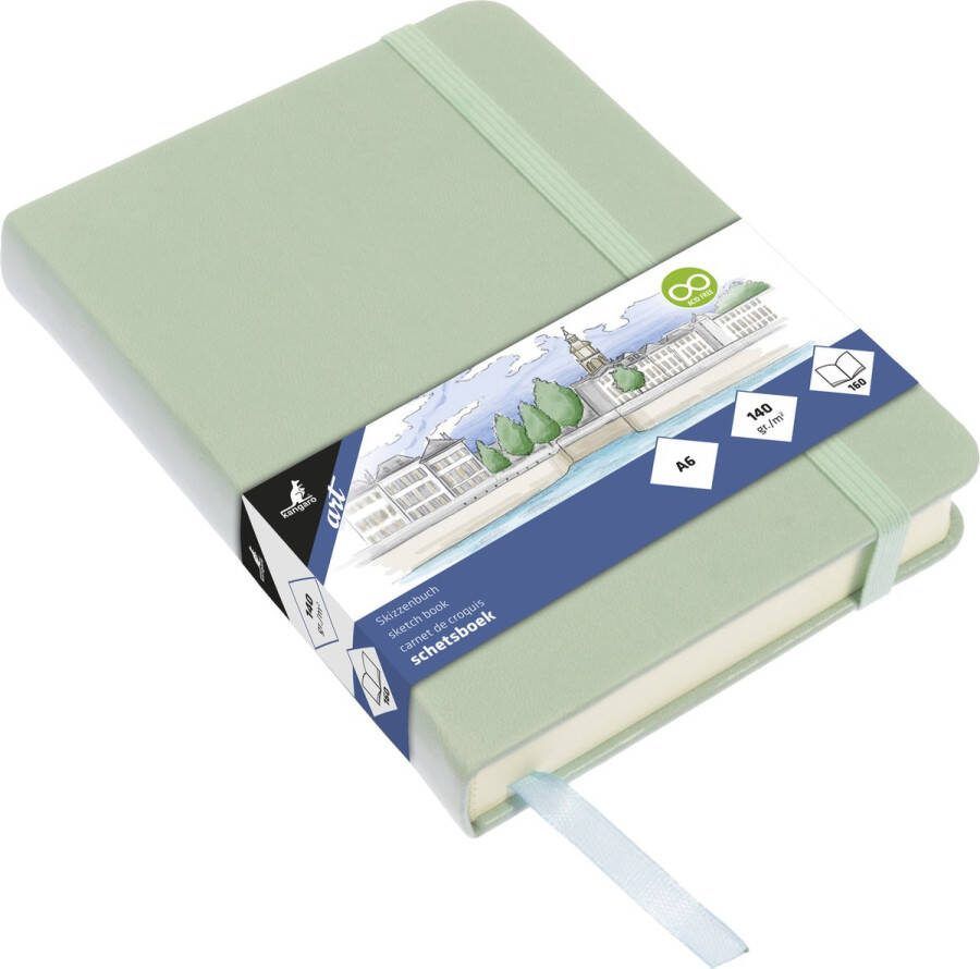 Kangaro schetsboek A6 mint PU hardcover met elastiek en lint K-861214