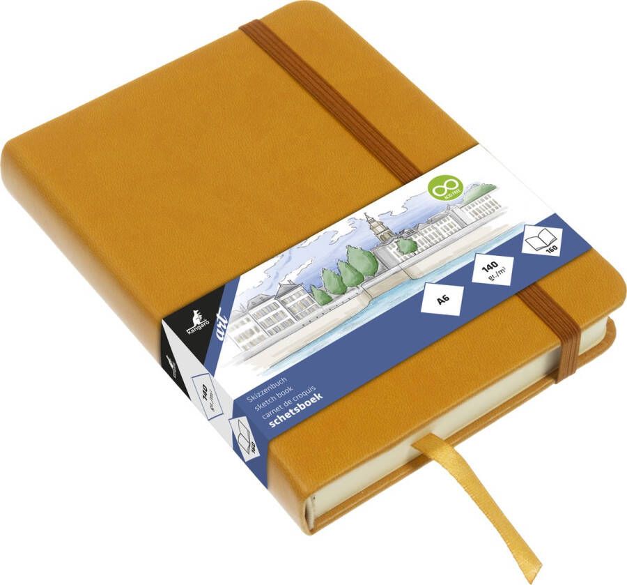 Kangaro schetsboek A6 okergeel PU hardcover met elastiek en lint K-861211