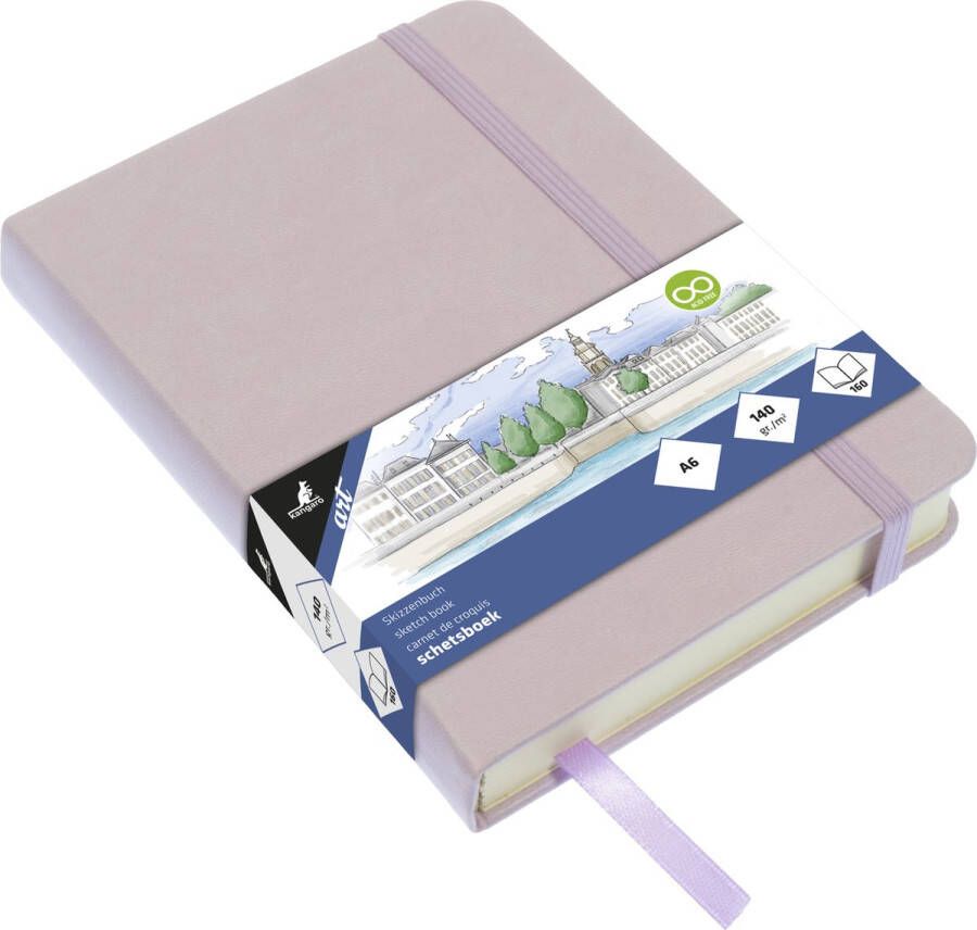 Kangaro schetsboek A6 violet PU hardcover met elastiek en lint K-861213