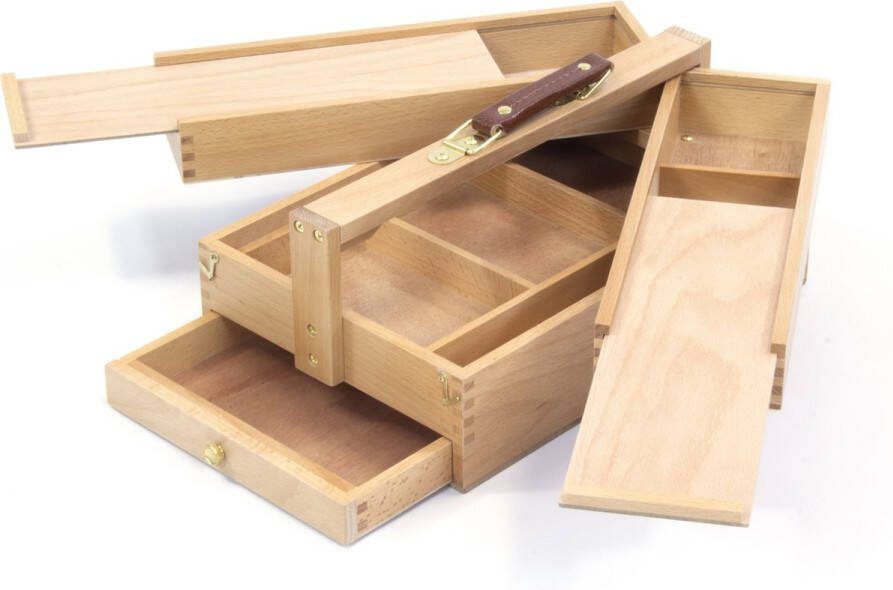 Kangaro schilderskist multifunctioneel 3 lagen 4 laden beukenhout met handvat 23.5x13x34cm K-830051