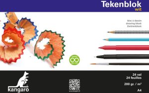 Kangaro Tekenblok Eenzijdig Gelijmd A4 Papier Wit 24 Vellen