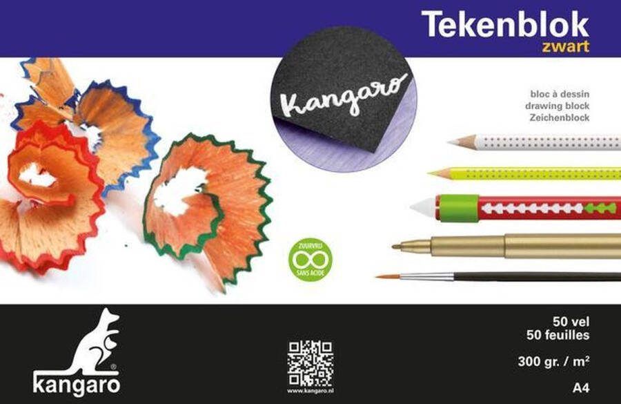 Kangaro tekenblok A4 300 gram 50 vel zwart K-5596