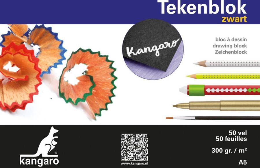 Kangaro tekenblok A5 300 gram 50 vel zwart K-5597