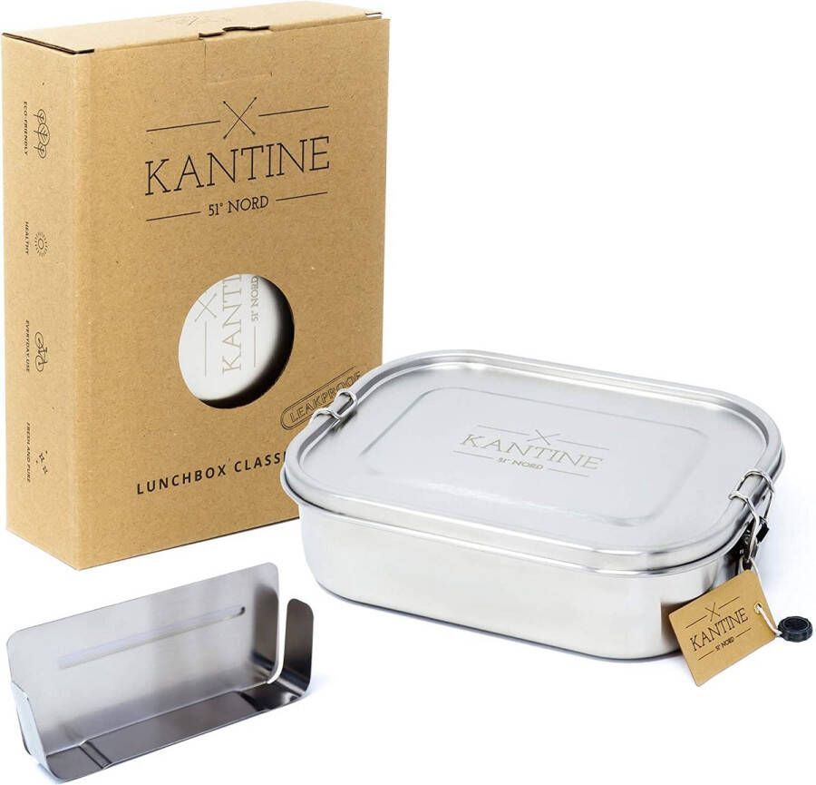 Kantine 51° Nord Lunchbox Klassiek XL lekvrije 1400 ml tussentijdse broodtrommel met 2 vakken door flexibele scheidingswand