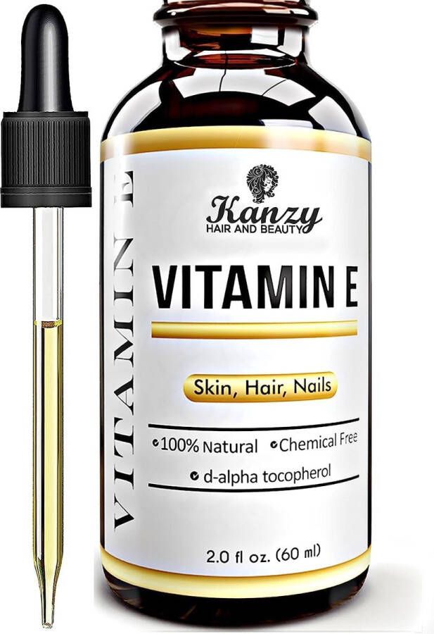KANZY HAIR AND BEAUTY Kanzy Organic Vitamin E Oil for Face Perfecte Lichaamsolie Haarolie en Nagelolie 100% Natuurlijke Biologische Vitamine E-Olie voor Gezicht d-Alpha-Tocopherol 60ml