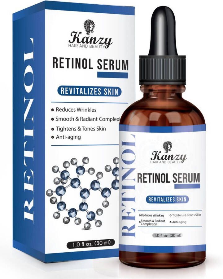 KANZY HAIR AND BEAUTY Kanzy Retinol Serum for Face 2.5% Active Ingredient Vegan Hyaluronic Acid Vitamin A E. Organic Aloe Vera Anti-Aging Anti-Wrinkle Face Serum 30ml ~ Gezicht serum