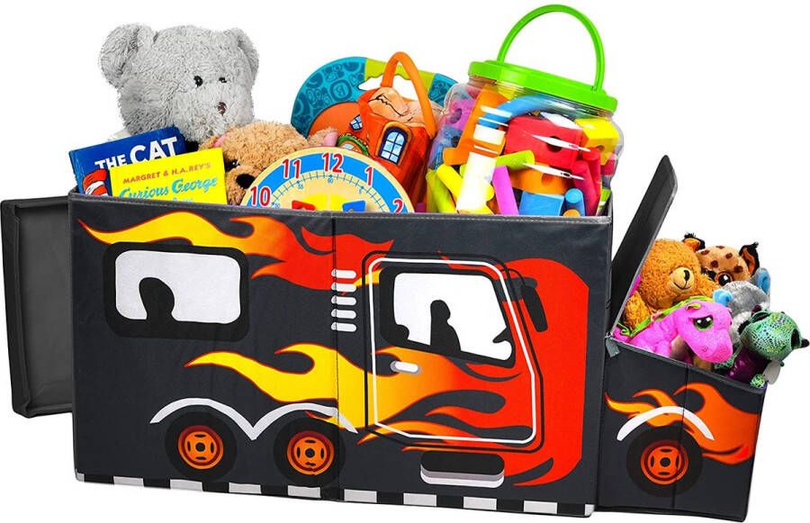 KAP Groot formaat Speelgoedkist voor jongens -Interactieve verlichte speelgoeddoos Decoratieve Racing Truck opslagdoos XL speelgoed opslag Opvouwbare opbergdoos organizer Flip-top deksel voor peuters kinderen en kinderdagverblijven