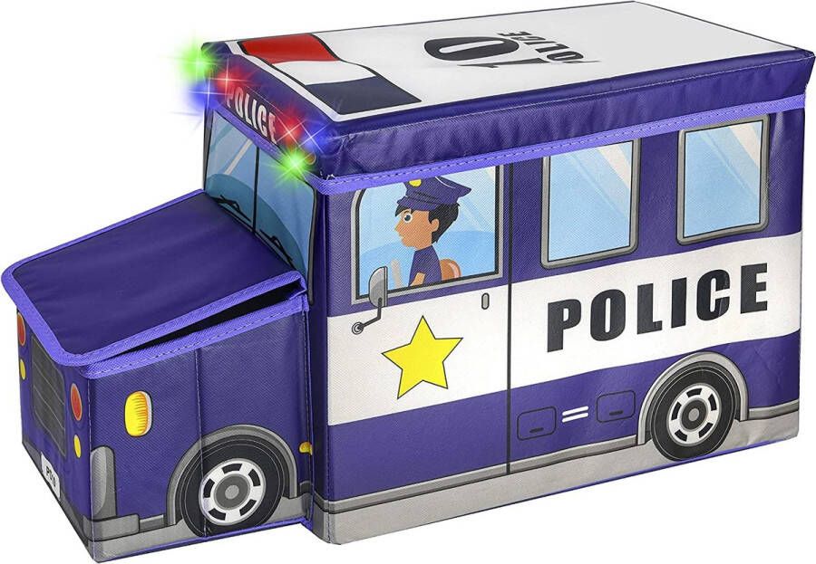 KAP Stuk speelgoeddoos voor jongens Toy Chest Politieauto speelgoedkist Oplichtende Stuk speelgoeddoos Opvouwbare Opbergmand Organisator Goed voor het opslaan van boeken speelgoed opgezette dieren en kleine spelletjes