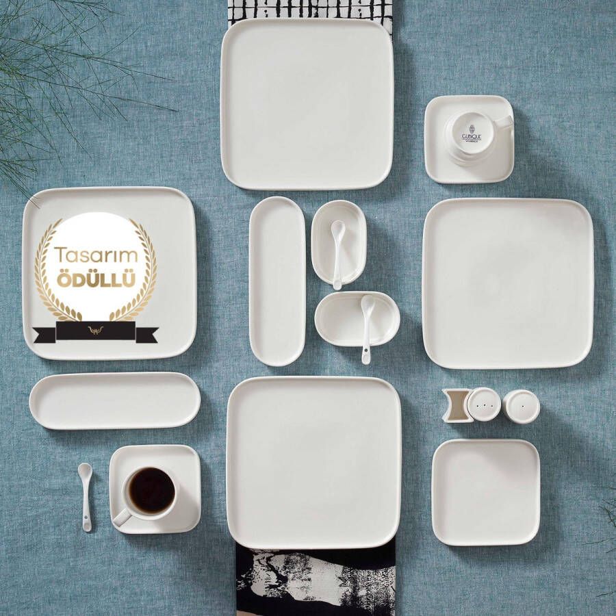 KARACA Cubique -35-delige porseleinen ontbijt- serveerset voor 6 personen-Wit