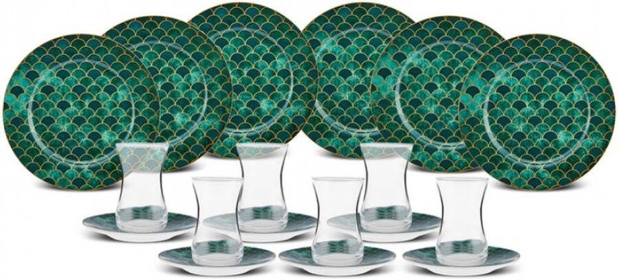 KARACA Zümrüt voor 6 personen Dessertset 18 stuks Servies voor exquise dessertmomenten met kopjes schoteltjes en dessertbordjes