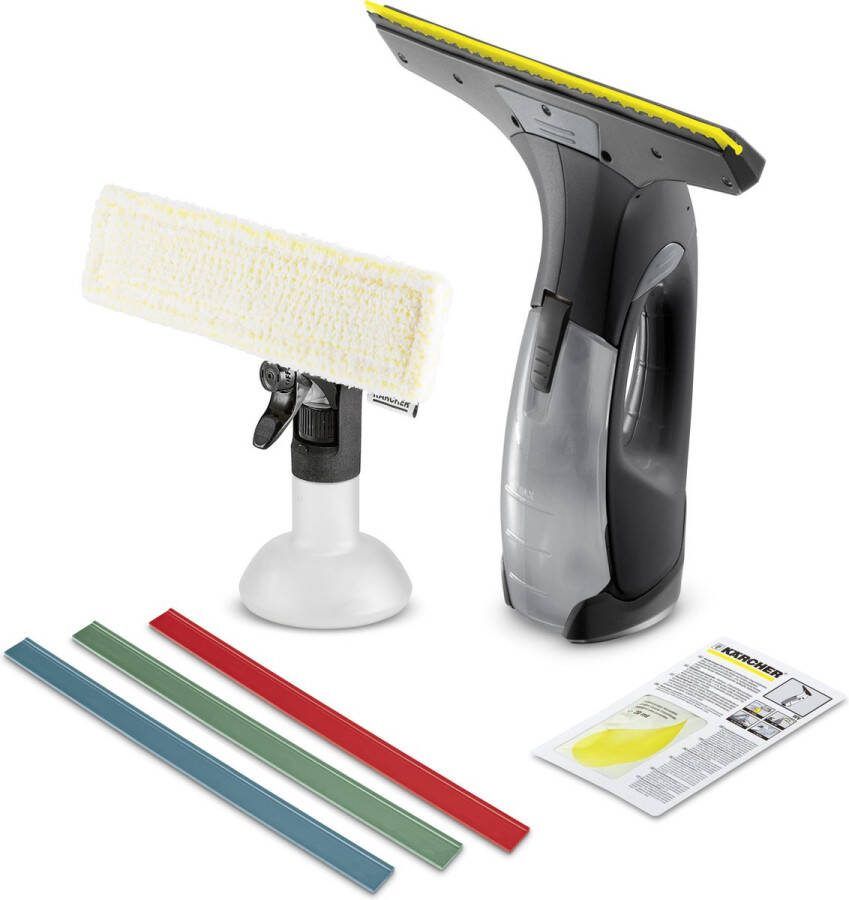 Kärcher WV 2 Plus Multi Edition Ruitenreiniger 3 extra zuigstrips gekleurd Looptijd accu 35 min. Werkbreedte 280 mm Incl. sproeiflacon microvezeldoek en reinigingsmiddelconcentraat