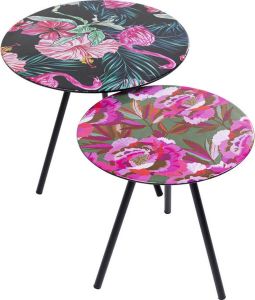 Kare Design Bijzettafel Flamingo Flower (set van 2)