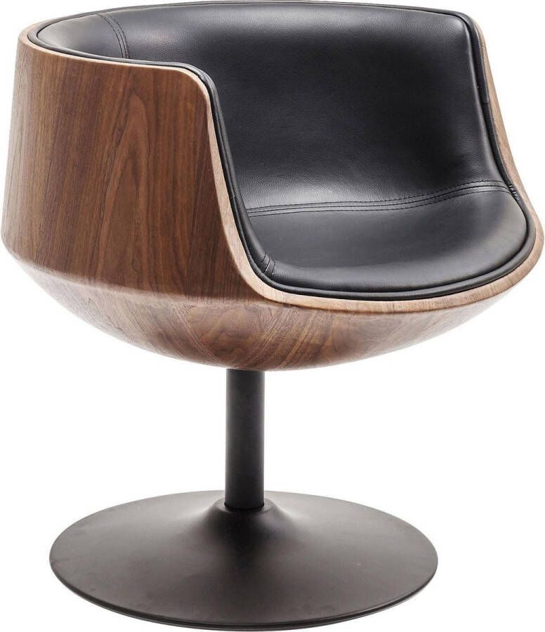 Kare Design Club Walnut Draaibare Fauteuil Kunstleer Zwart