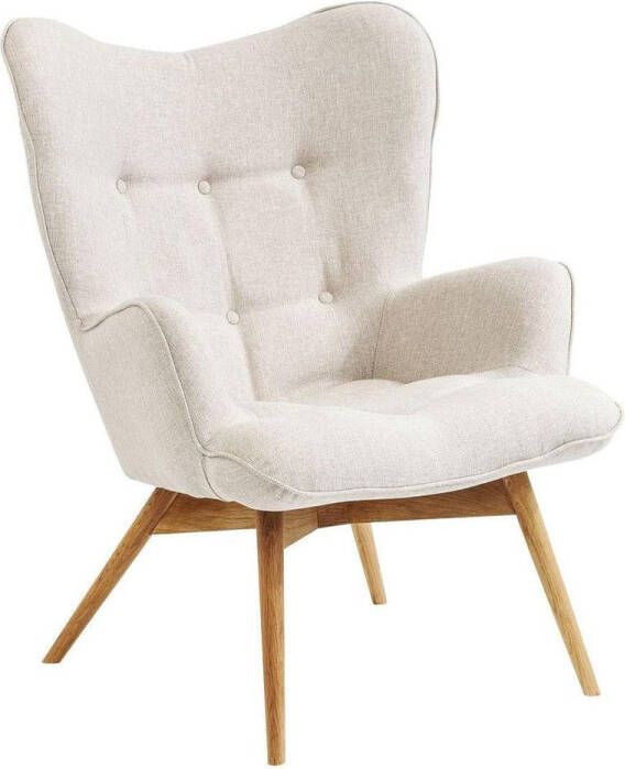 Kare Design SALE Vicky Fauteuil Gemêleerde Stof Beige Eikenhouten Poten