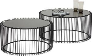 Kare Design Wire Salontafel Set Van 2 Zwart Metaal Met Glazen Tafelblad