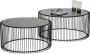 Kare Design Wire Salontafel Set Van 2 Zwart Metaal Met Glazen Tafelblad - Thumbnail 1