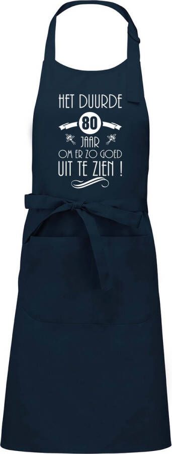 Kariban Luxe cadeauschort tekstschort Keukenschort BBQ schort verjaardag nieuw het duurde 80 jaar unisex navy blauw