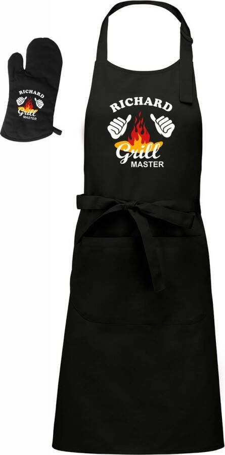 Kariban Mijncadeautje Barbecueschort This guy is a Grill Master met naam zwart XXL 98 x 70 cm BBQ handschoen
