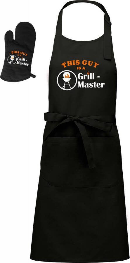 Kariban Mijncadeautje BBQ-schort Grill Master BBQ- zwart XXL 97 x 68 cm gratis BBQ- handschoen