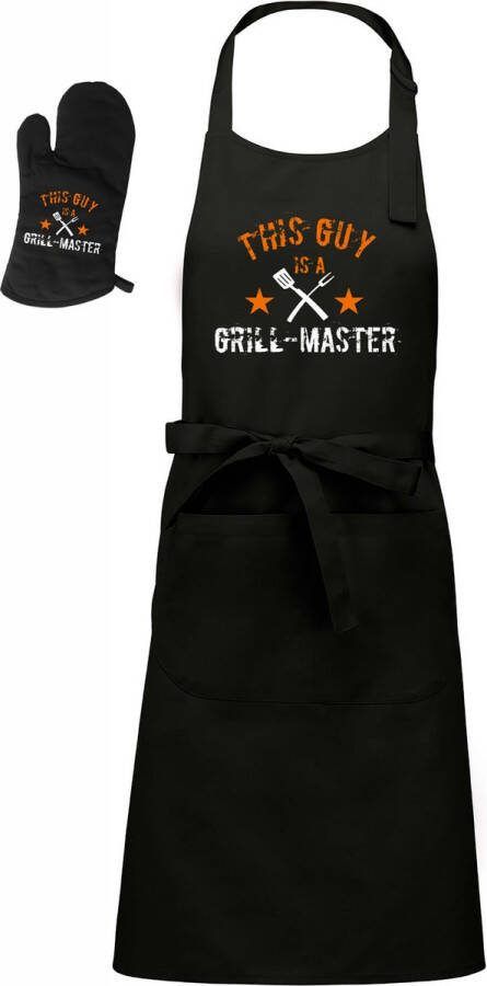Kariban Mijncadeautje BBQ-schort Grill Master met Bestek zwart XXL 97 x 68 cm BBQ- handschoen