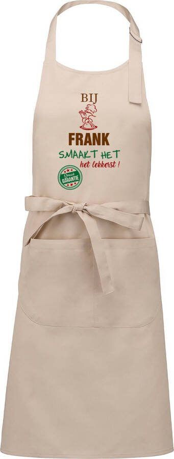 Kariban Naamcadeau Naamschort Keukenschort met je naam BBQ schort verjaardag vaderdag beige het smaakt het lekkerst bij: Pieter