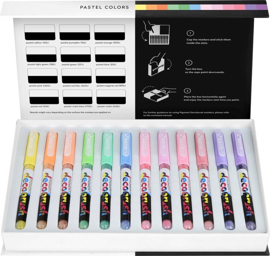 Karin Pigment DecoBrush Acrylmarkers set van 12 Pastel Colors