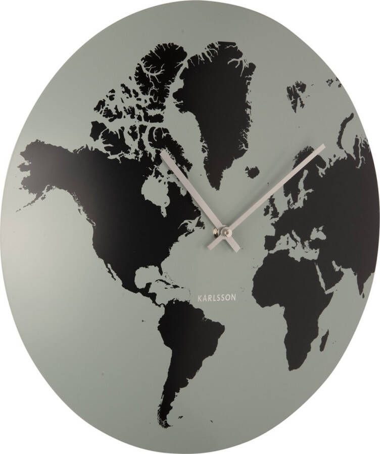 Karlsson Wall clock World Map metal grayed jade