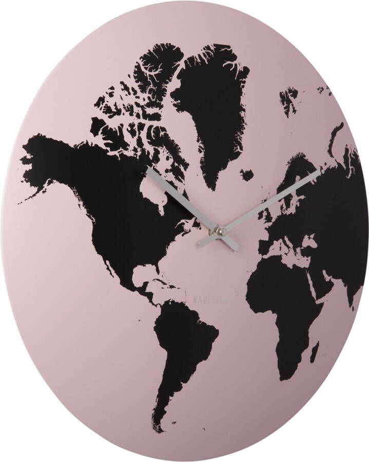 Karlsson Wall clock World Map metal light pink