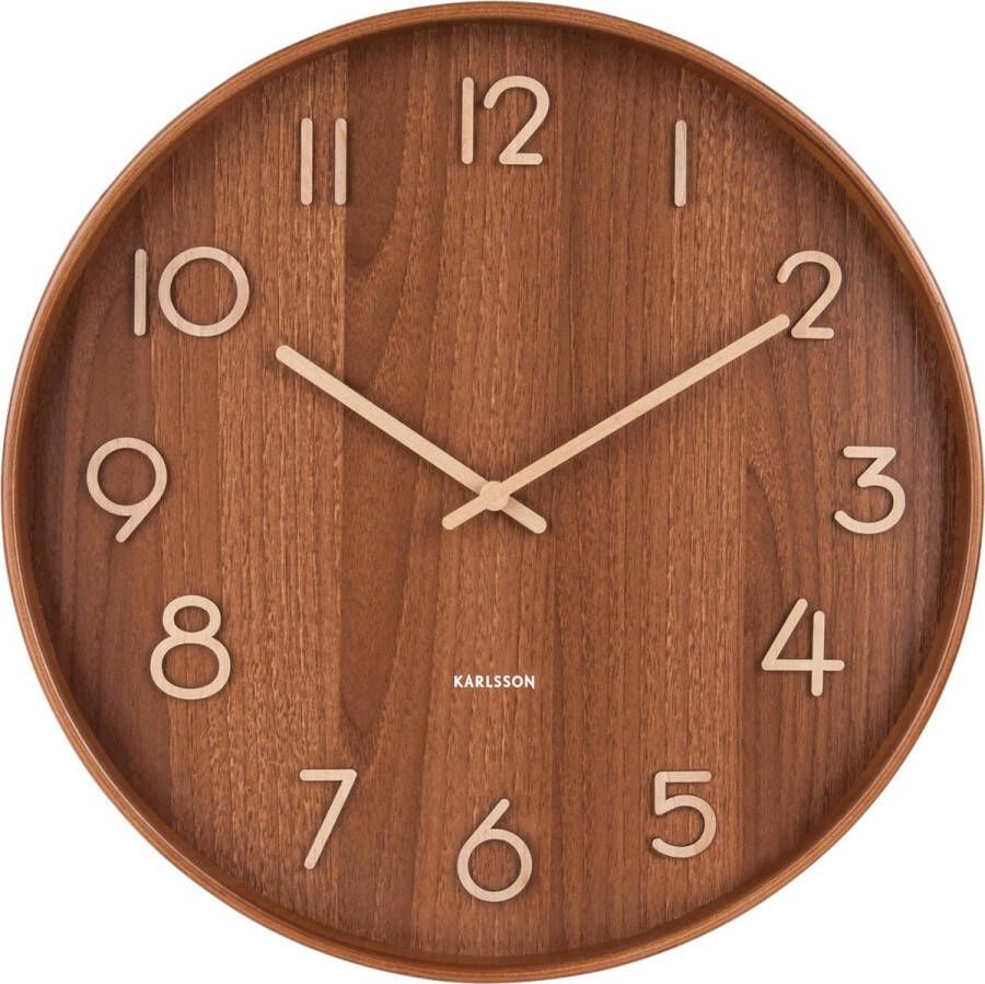 Karlsson Wandklok Pure Donkerbruin lindehout Ø60cm