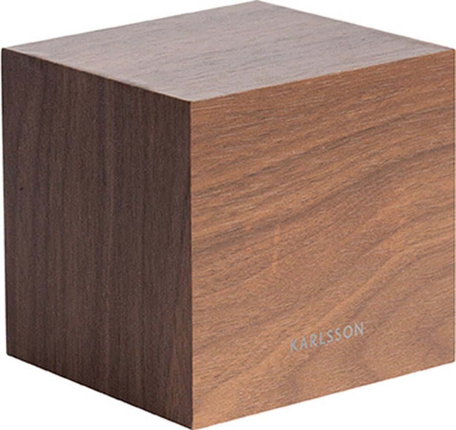 Karlsson Wekker Mini Cube Donker Hout fineer Wit LED