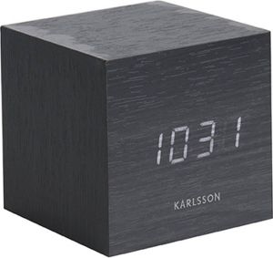 Karlsson Wekker Mini Cube Zwart fineer Wit LED