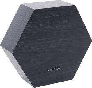 Karlsson Alarmklok Hexagon Hout Veneer Zwart Wit LED