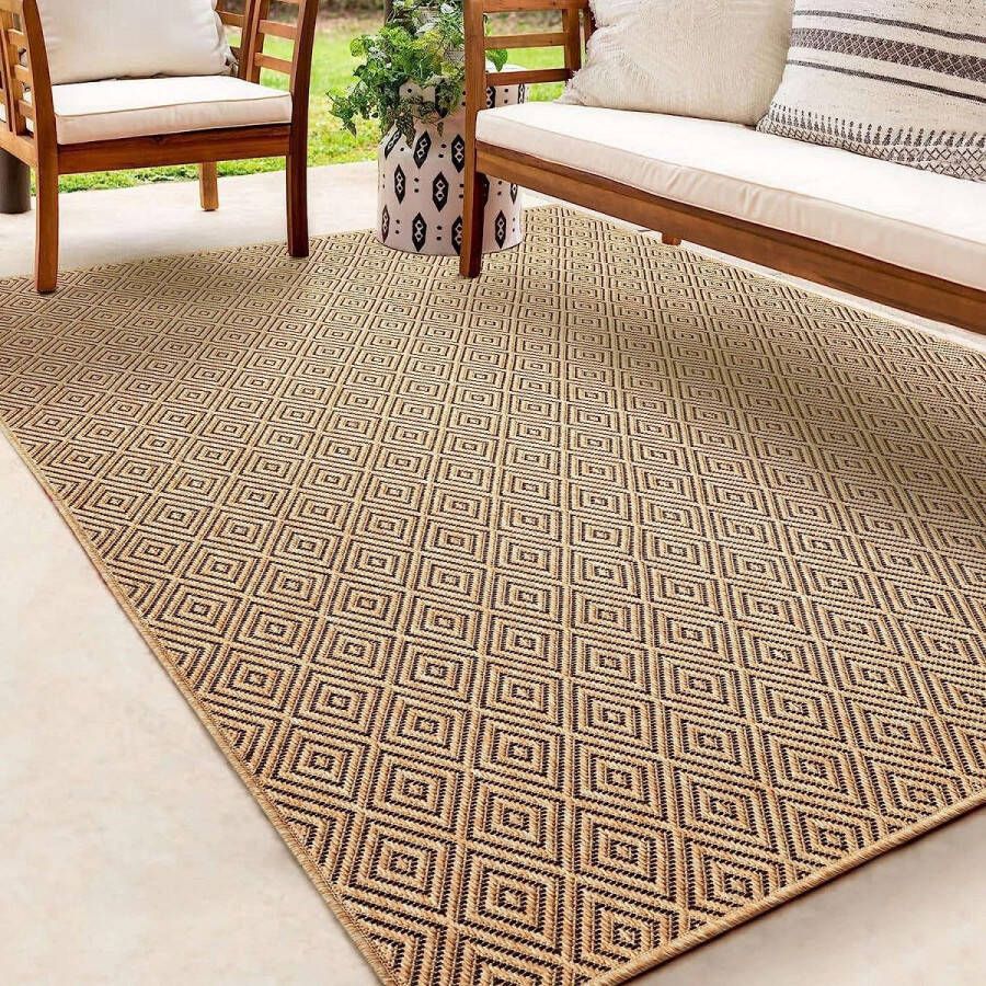 Karpet24 Buitentapijt Jute look 160x230 cm voor binnen en buiten Rechthoek Laagpolig natuurlijke look voor tuin balkon terras of binnen indoor kleed of buitentapijt of tuintapijt Kenzy by