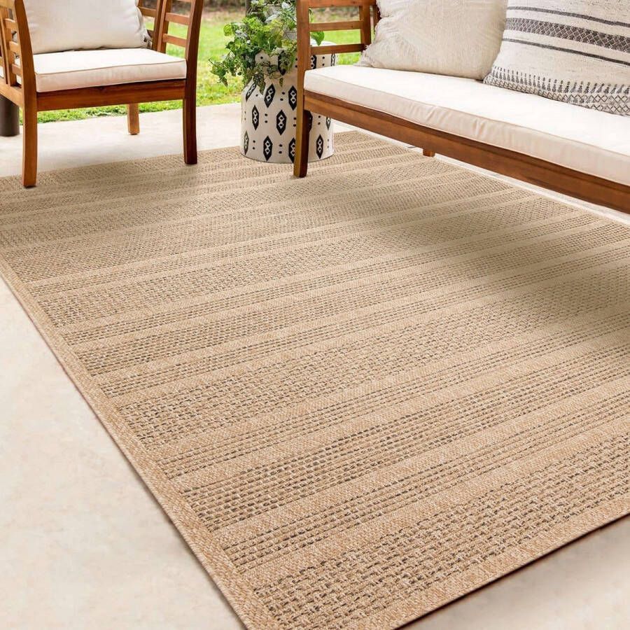 Karpet24 Buitentapijt Jute look 160x230 cm voor binnen en buiten Rechthoek Laagpolig natuurlijke look voor tuin balkon terras of binnen indoor kleed of buitentapijt of tuintapijt Kenzy by