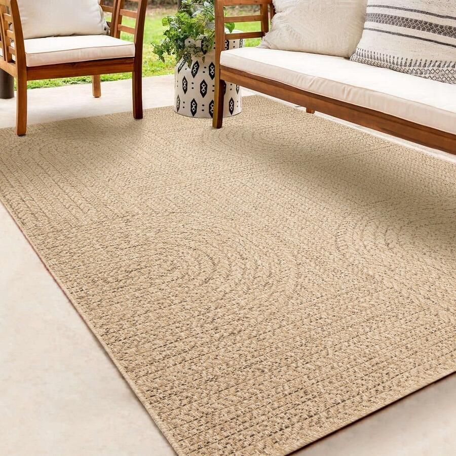 Karpet24 Buitentapijt Jute look 160x230 cm voor binnen en buiten Rechthoek Laagpolig natuurlijke look voor tuin balkon terras of binnen indoor kleed of buitentapijt of tuintapijt Kenzy by