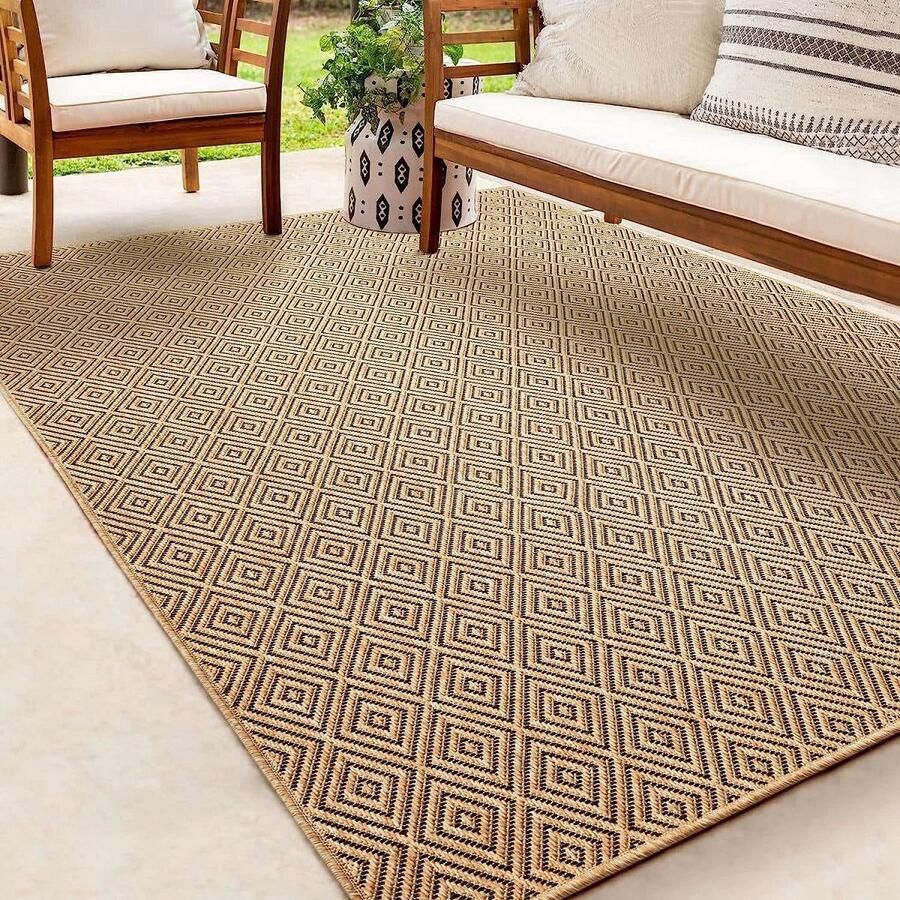 Karpet24 Buitentapijt Jute look 200x290 cm voor binnen en buiten Rechthoek Laagpolig natuurlijke look voor tuin balkon terras of binnen indoor kleed of buitentapijt of tuintapijt Kenzy by