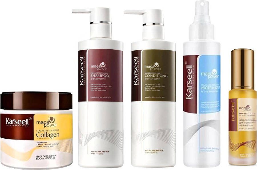 KARSEELL Haarmasker + Shampoo + Conditioner + Maca Care System Protein Spray + Haarolie Extra Bundelvoordeel
