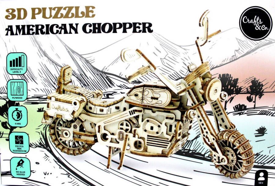 Karsten crafts en Co Houten 3D puzzel puzzle Amerikaanse chopper motor zeer gedetailleerd (cadeau idee!)
