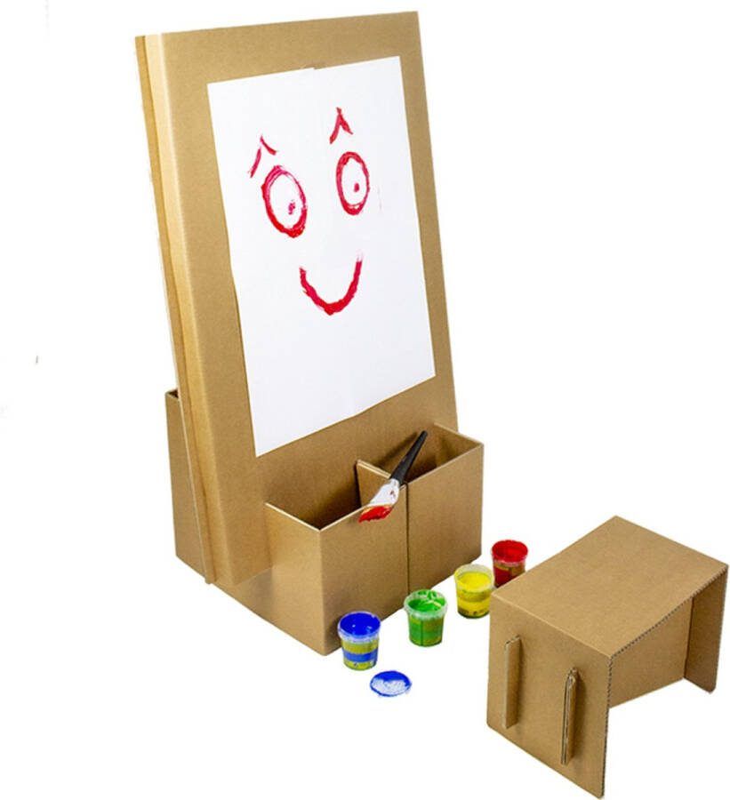 KarTent Kartonnen kinder schildersezel met zitje Schildertafel voor kinderen Voor binnen 59x41x98 cm
