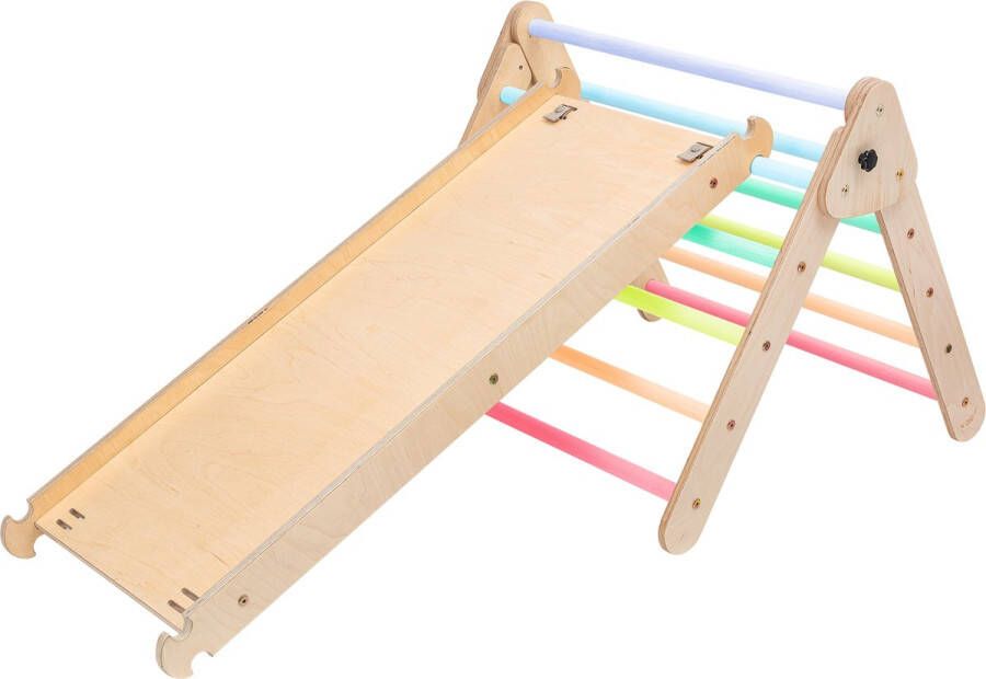 KateHaa Klimdriehoek van hout met ladder & klimwand in pastelkleuren Indoor Klimrek voor kinderen