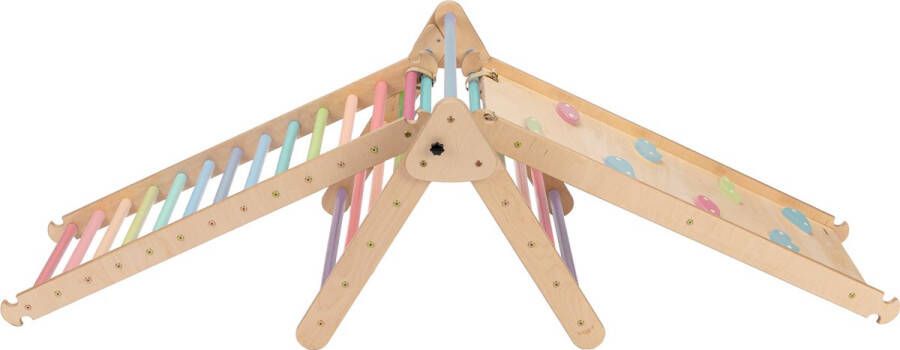 KateHaa Klimdriehoek van hout met ladder & klimwand in pastelkleuren Indoor Klimrek voor kinderen