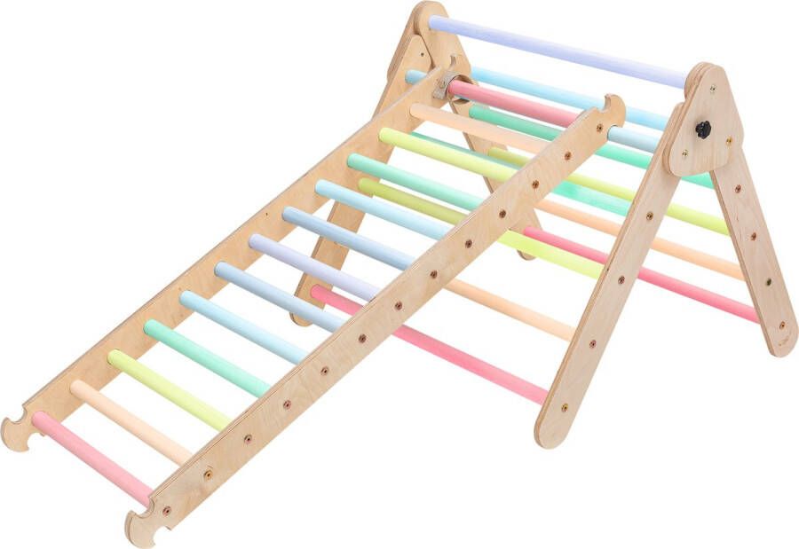 KateHaa Klimdriehoek van hout met ladder in pastelkleuren Indoor Klimrek voor kinderen