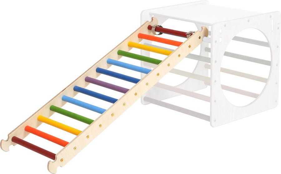 KateHaa Houten Ladder Regenboog Uitbreidingselement voor klimrek Houten Speelgoed
